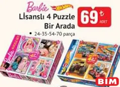 BARBİE/HOT WHEELS LİSANSLI 4 PUZZLE BİR ARADA